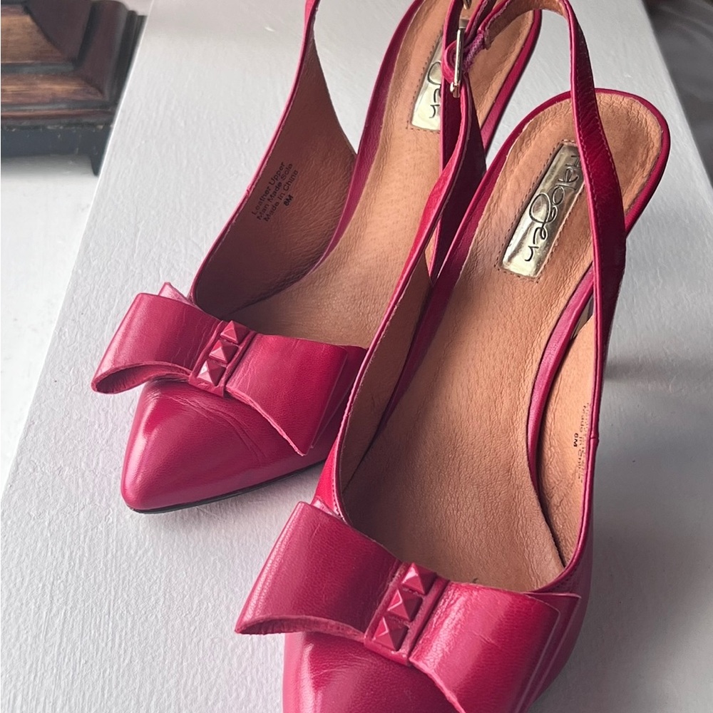 Halogen Pink Slingback Heels with Bow Detail